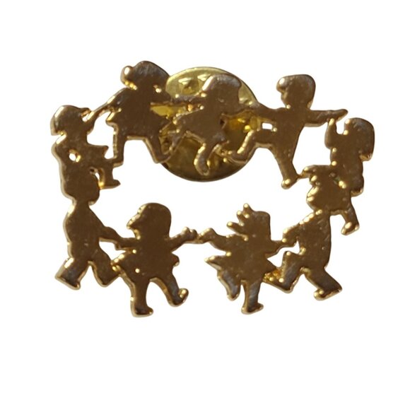 Jewelry - Gold-Tone Pin Brooch With Children Holding Hands Ring Around The Rosie